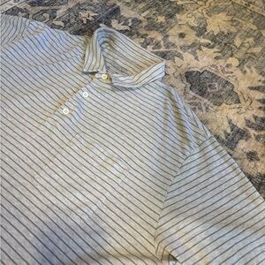 Patagonia Polo Shirt Mens XL Beige Red Striped Short Sleeve Golf Hiking Outdoors